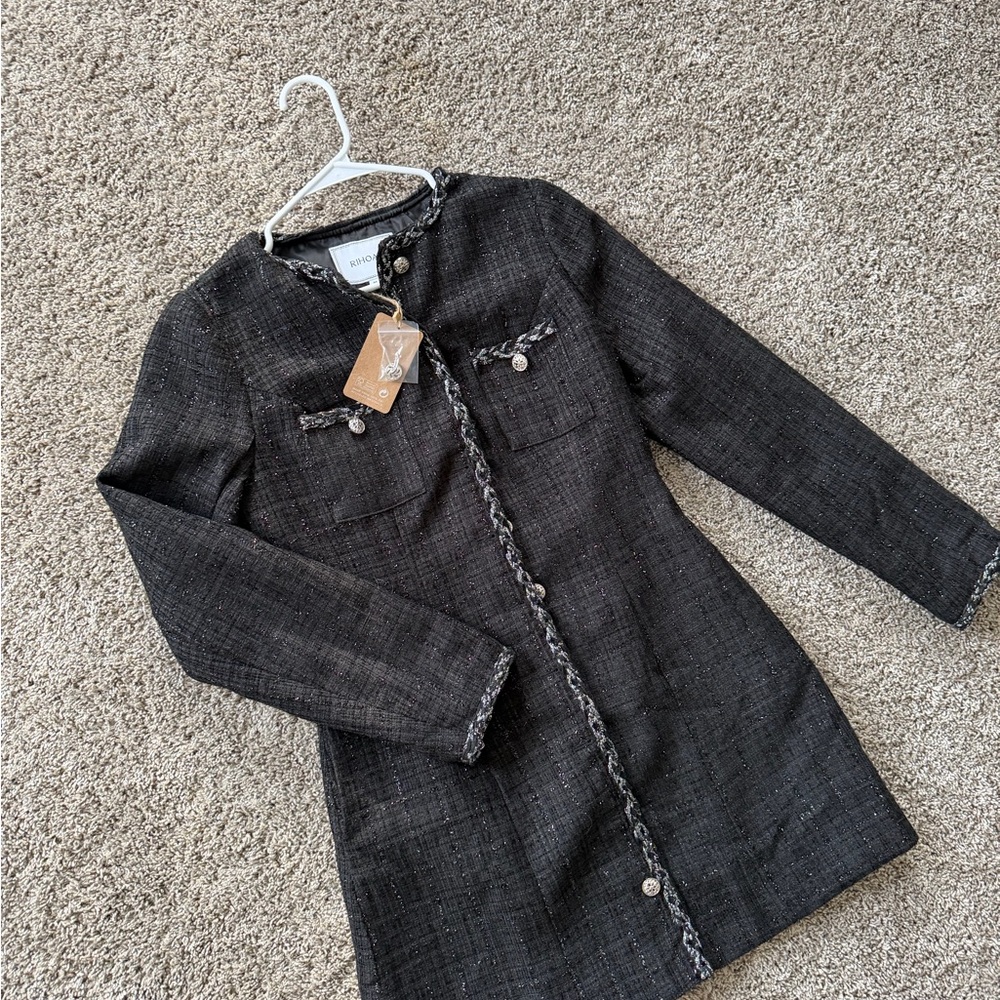 RIHOAS Black & Gold Tweed Mini Dress